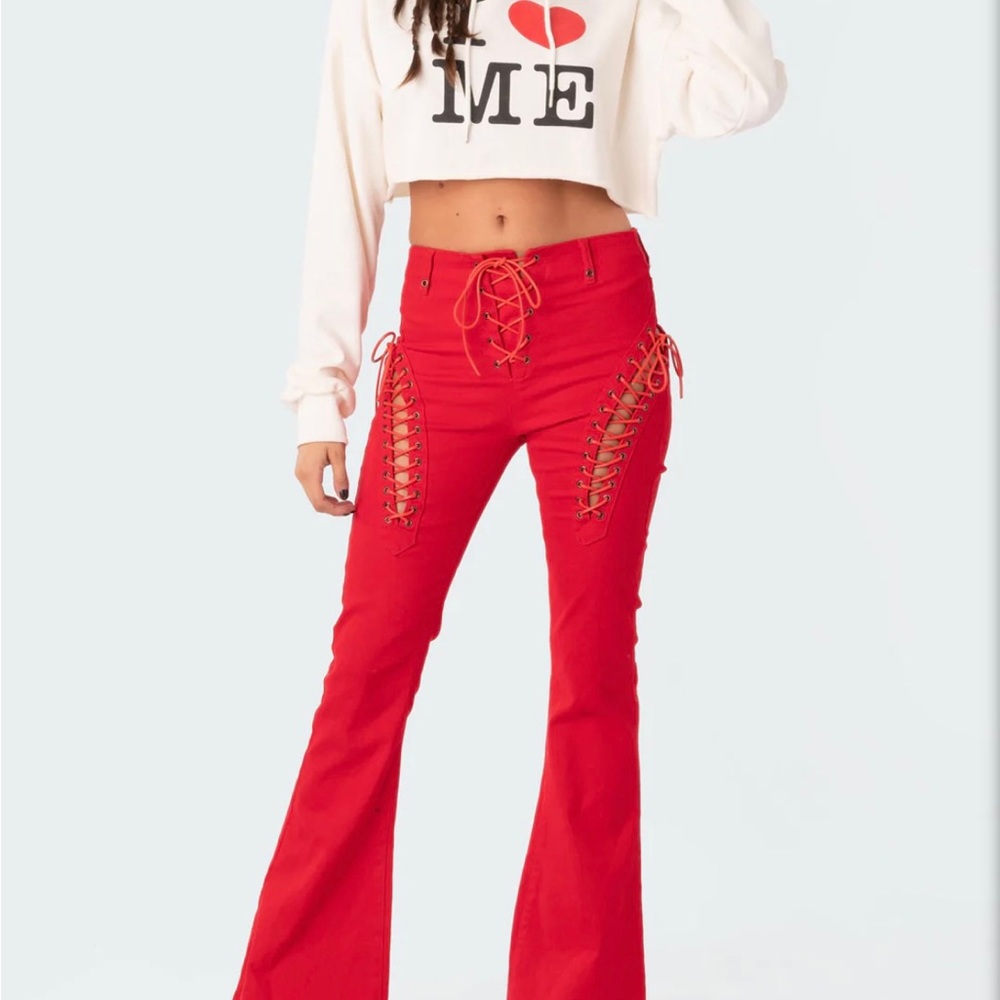 Edikted Red Flared Jeans